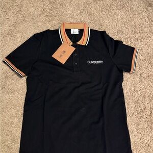 Burberry Black Polo with Striped Collar